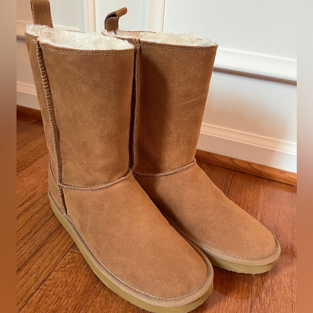 American Eagle Outfitters Brown Suede Faux Shearling Winter Boots,Women's Size 8
